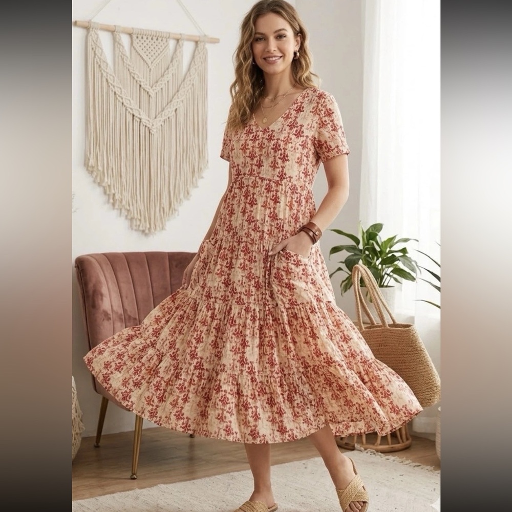 Dolma Cotton Dress Size Small Boho Flowy With Pockets